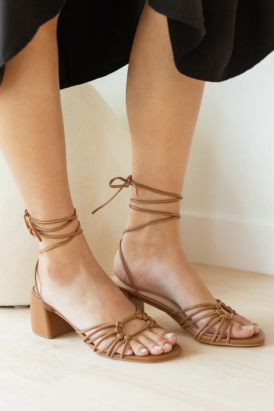 Celia Knotted Lace Up Heels in Brown | Bohme