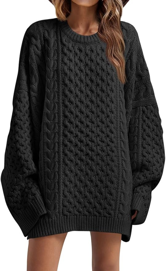 Saodimallsu Womens Oversized Sweaters Chunky Cable Knit Crewneck Long Sleeve Loose Tunic Sweater ... | Amazon (US)