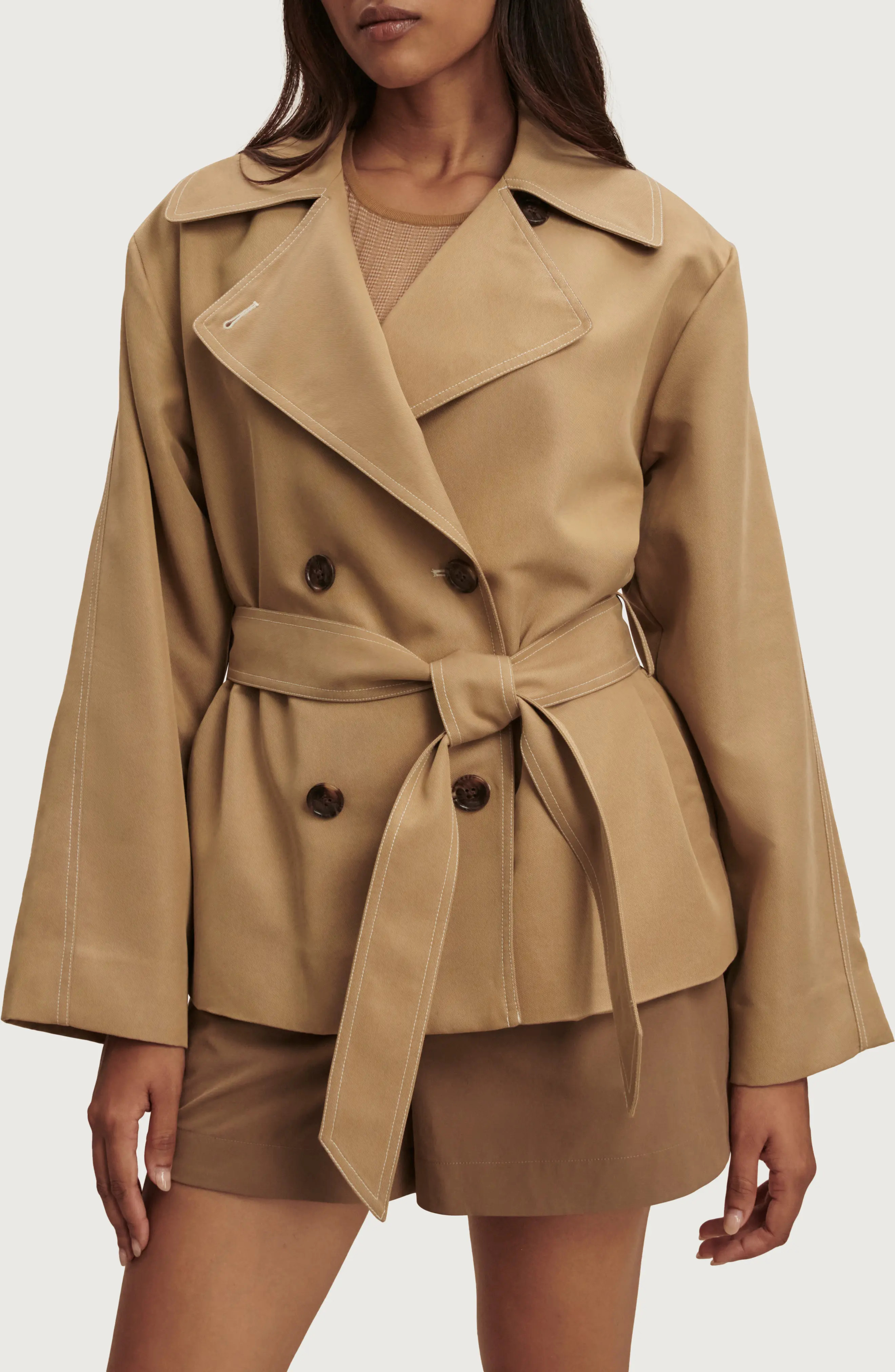 Varley Maddox Short Trench Coat in Light Tan at Nordstrom, Size Large | Nordstrom