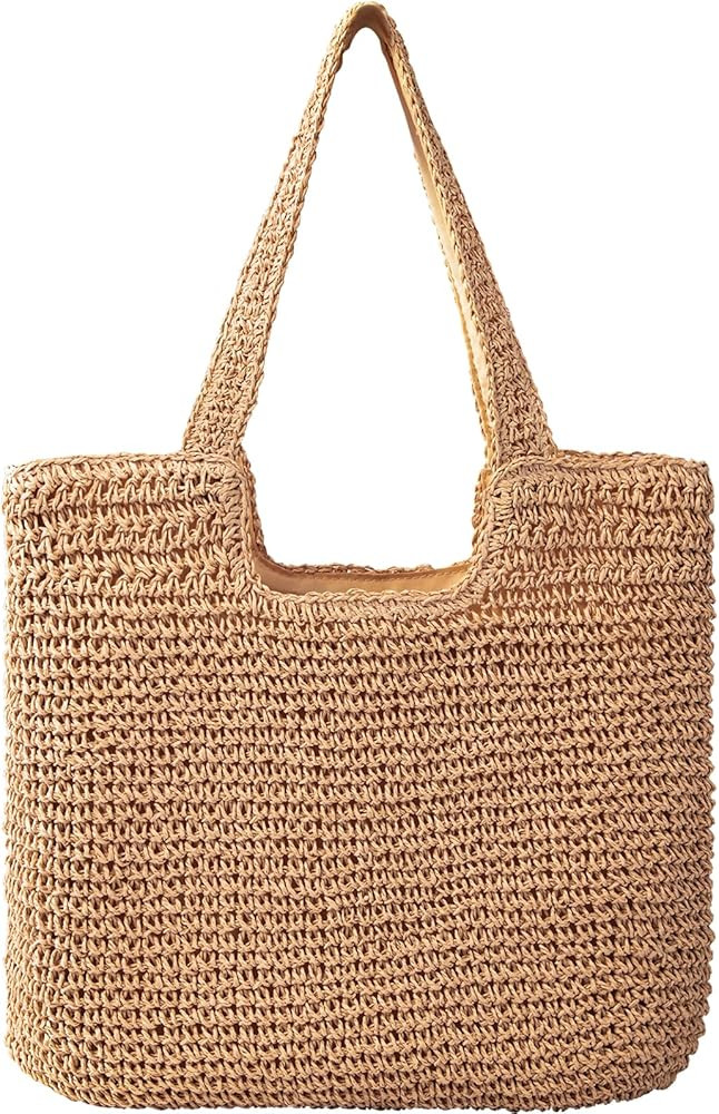 Pleneal Straw Beach Bags for Women - Women Beach Handmade Woven Tote Bag, Summer Mesh Hollow Shou... | Amazon (US)