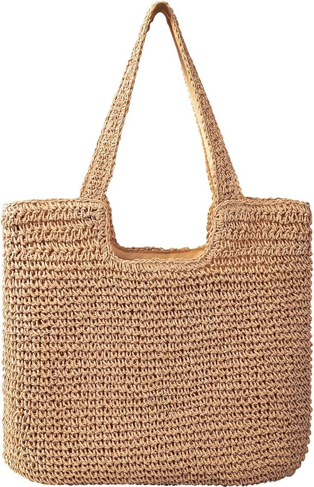 Straw Beach Bags for Women - Women Beach Handmade Woven Tote Bag, Summer Mesh Hollow Shoulder Bag... | Amazon (US)