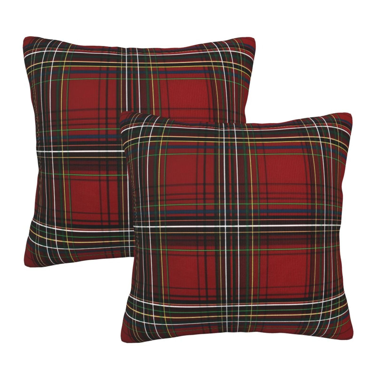Christmas Pillow Covers Set of 2 22x22 Inch Throw Pillow Covers Red Tartan Plaid Decorative Pillo... | Amazon (US)