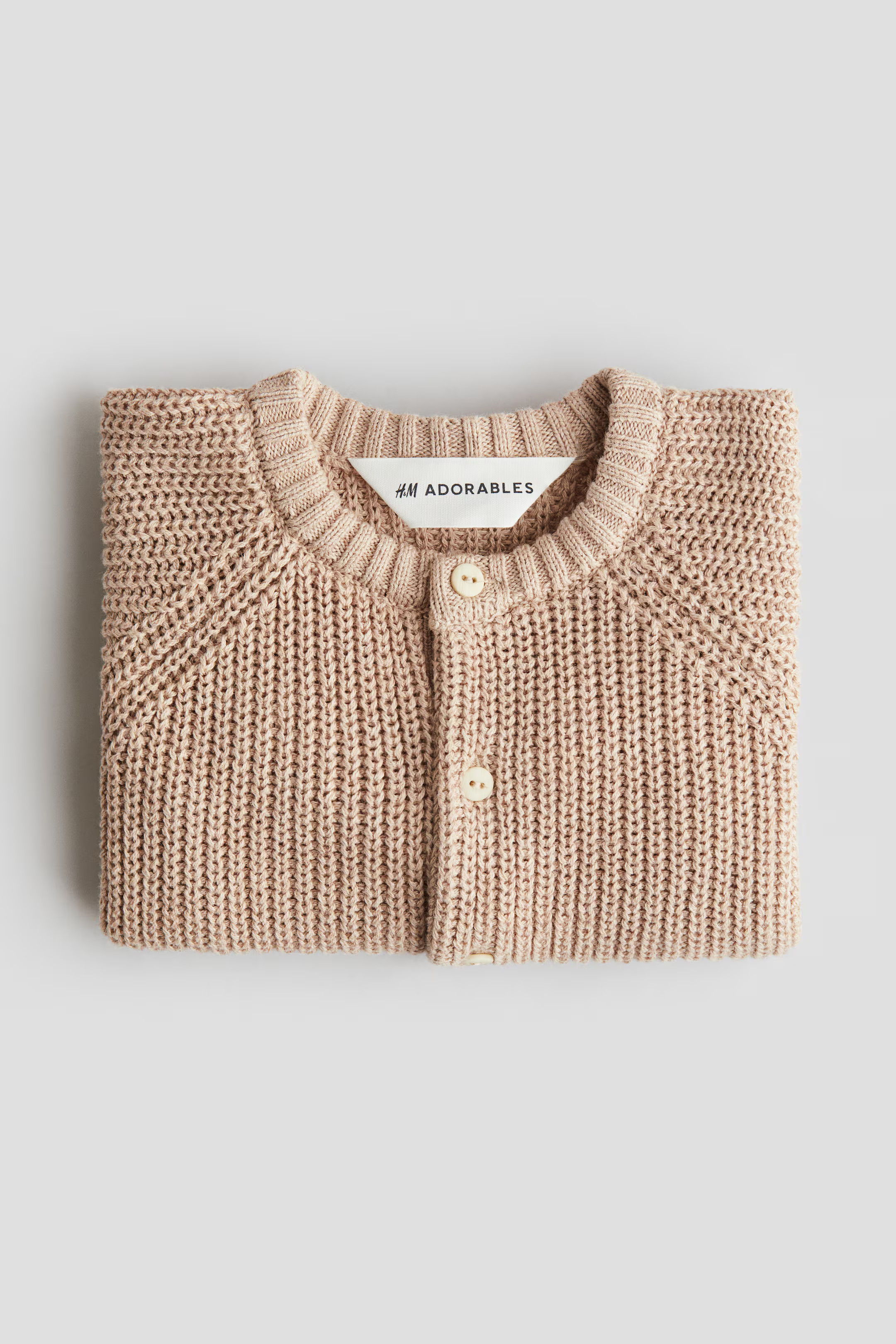 Patent-knit cotton cardigan - Round neck - Long sleeve - Beige - Kids | H&M GB | H&M (UK, MY, IN, SG, PH, TW, HK)