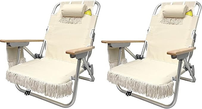 EasyGoProducts Tassel Backpack Beach Chair 5 Positions and Cup Holder Pouch on Side-Padded Pillow... | Amazon (US)