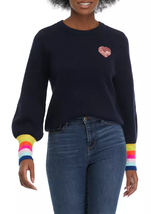 Women's Blouson Sleeve Sequin Heart Sweater | Belk