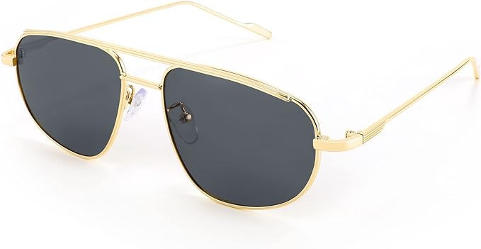 FEISEDY Retro Trendy Aviator Sunglasses Women Men 90s Small Vintage Glasses Stylish Gold Metal Ov... | Amazon (US)