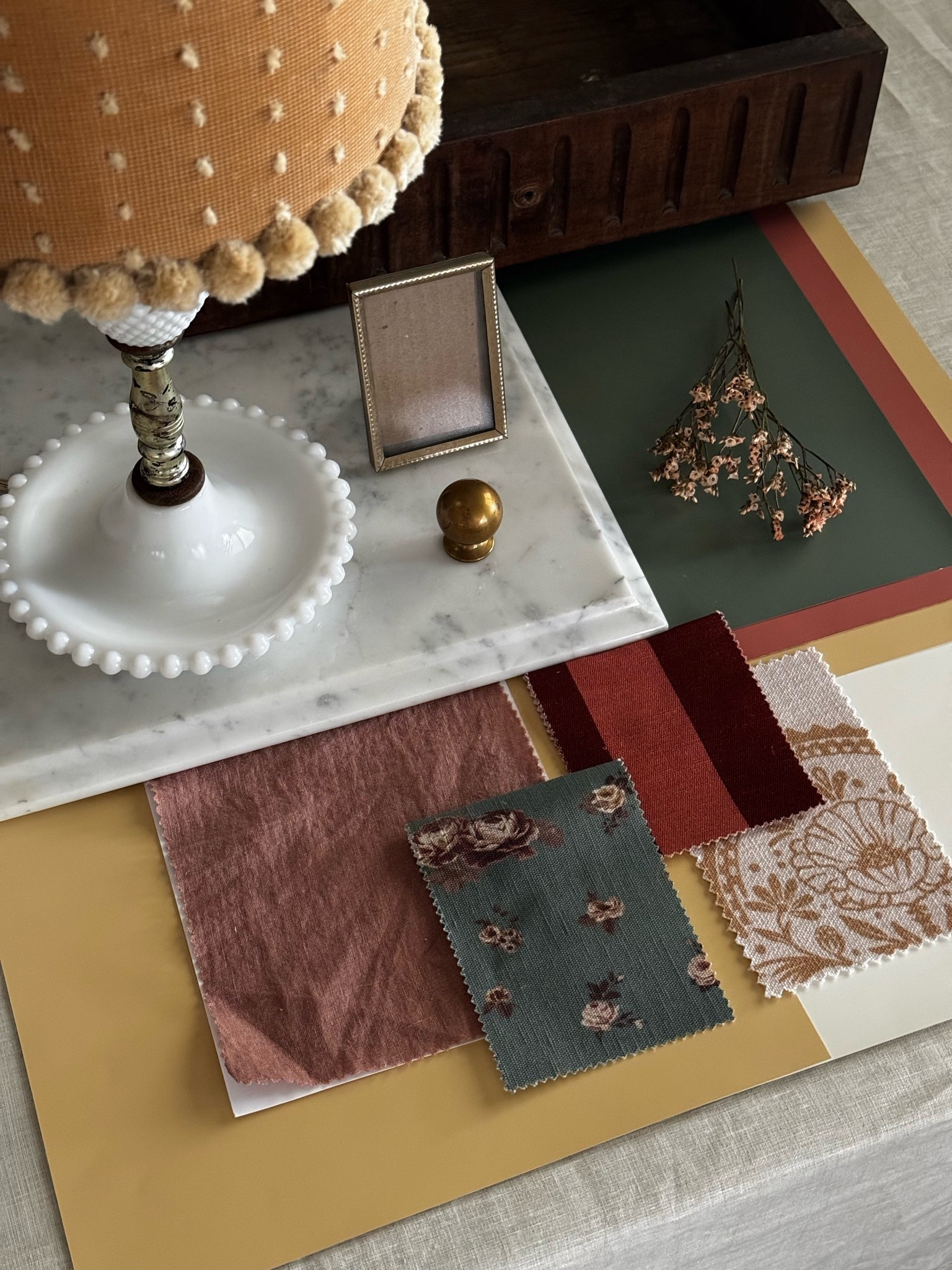 A look at the materials and palette behind Sunny’s room refresh.

Vintage florals, warm pinks, marble, layered textiles, and a French vintage vanity with a marble top and turned legs, all thoughtfully collected to create a space that feels charming, storied, and quietly playful without sacrificing longevity.

I have always loved the process of building a room through materials first. There is something special about seeing the personality of a space begin to emerge from a table full of samples.

Our books are opening in July for two new projects ✨

#LTKdayinmylife #LTKKids #LTKHome