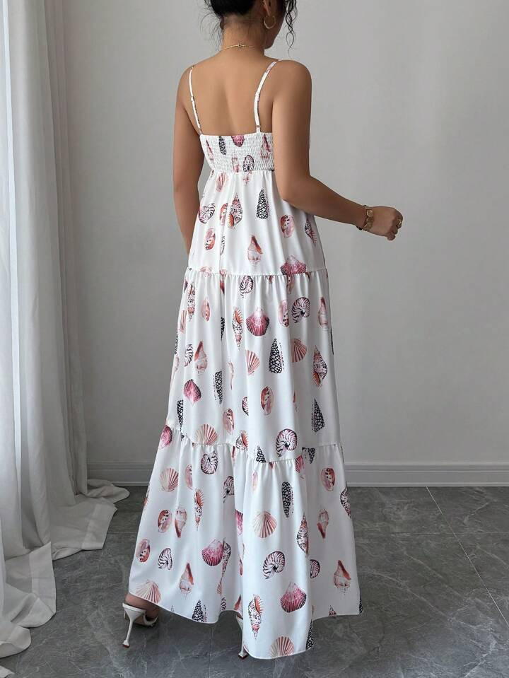 SHEIN Raffinéa Seashell Print Layered Relaxed Casual Vacation Dress | SHEIN