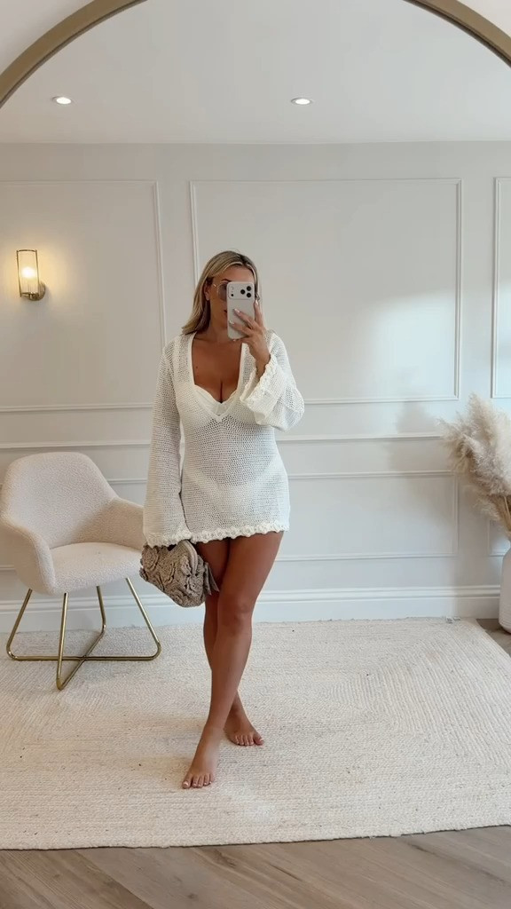 White Crochet Cover Up 🤍

White Beach Dress, Knit Cover Up Beach Club Outfit, Holiday Evening Look, Neutral Vacation Style, Textured Summer Dress, Boho Beach Outfit, Statement Cover Up, Summer Holiday Wardrobe 

 #LTKuk #LTKsummer #LTKtravel