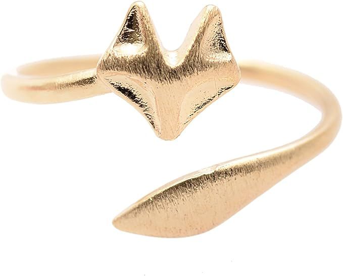 Spinningdaisy Handcrafted Brushed Metal Sleek Fox Head Ring | Amazon (US)