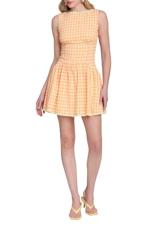 Avec Les Filles Fit & Flare Gingham Minidress in Bright Orange Gingham at Nordstrom, Size 12 | Nordstrom