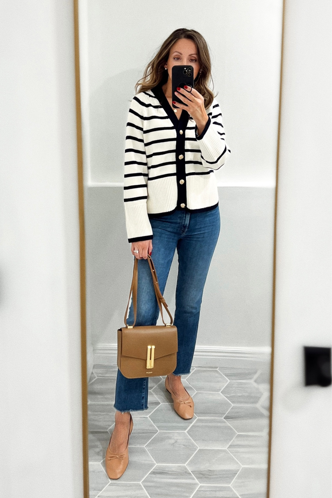 Stripe cardigan in small 
Jeans tts 
Flats tts for me 


#LTKshoecrush #LTKsalealert #LTKitbag