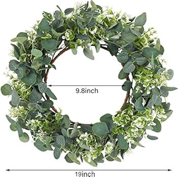 Whonline 19 Inch Artificial Eucalyptus Wreath Green Leaf Wreath for Festival Front Door Wall Fest... | Amazon (US)