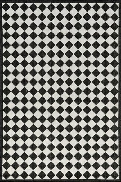 Black and Off White Kristy Classic Checkered Indoor/Outdoor 8' x 10' Area Rug | Rugs USA