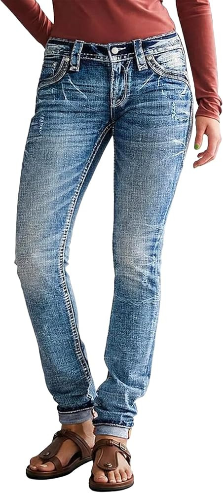 Flamingals Low Rise Straight Leg Jeans for Women | Amazon (US)