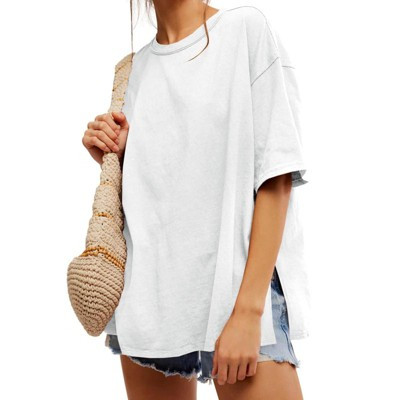 Imily Bela Womens Loose Crewneck Tee Summer Side Slit Oversized White S | Target