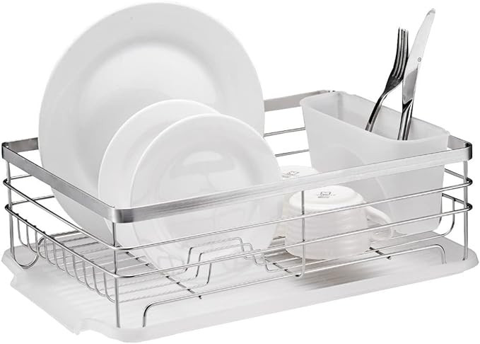 Stainless Steel Rustproof Dish Drying Rack with Cutlery Holder and Board | Amazon (US)