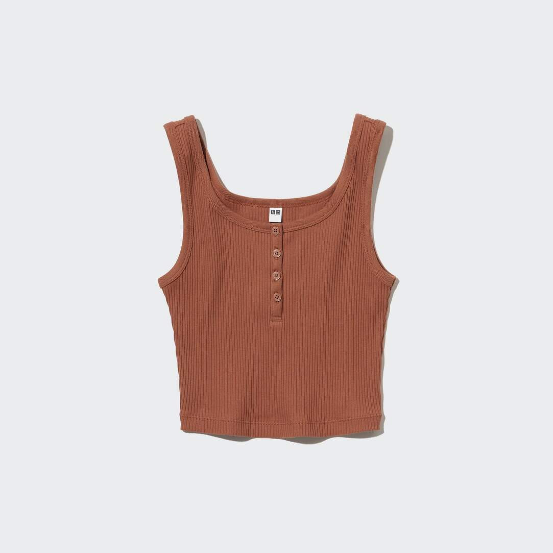 Geripptes cropped Tanktop mit Henley-Ausschnitt | UNIQLO (DE)
