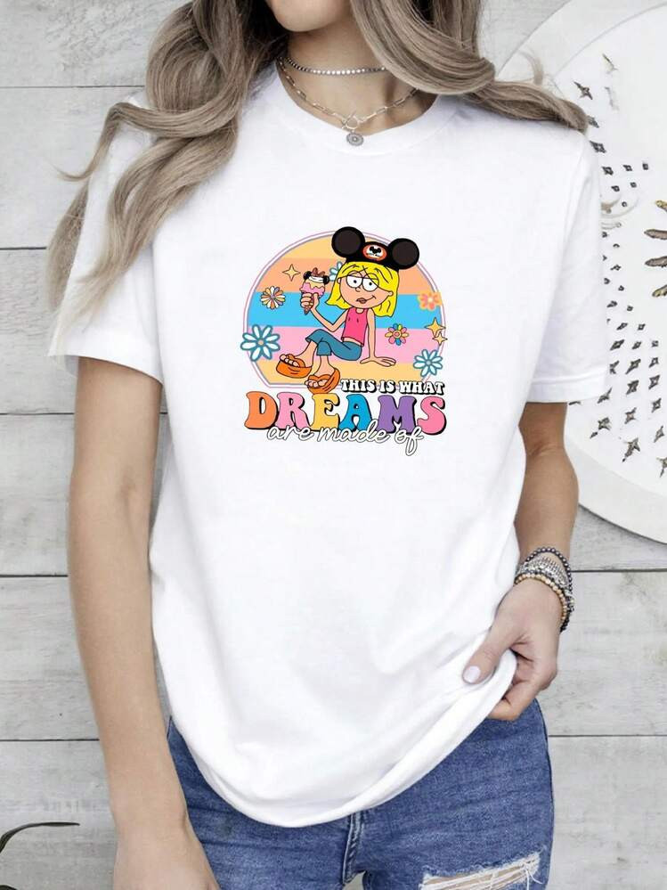 Disney 180g Pure Cotton ® Retro 90s Cute Mickey Lizzie McGuire Shirt, Disney Cute Lizzie McGuire... | SHEIN