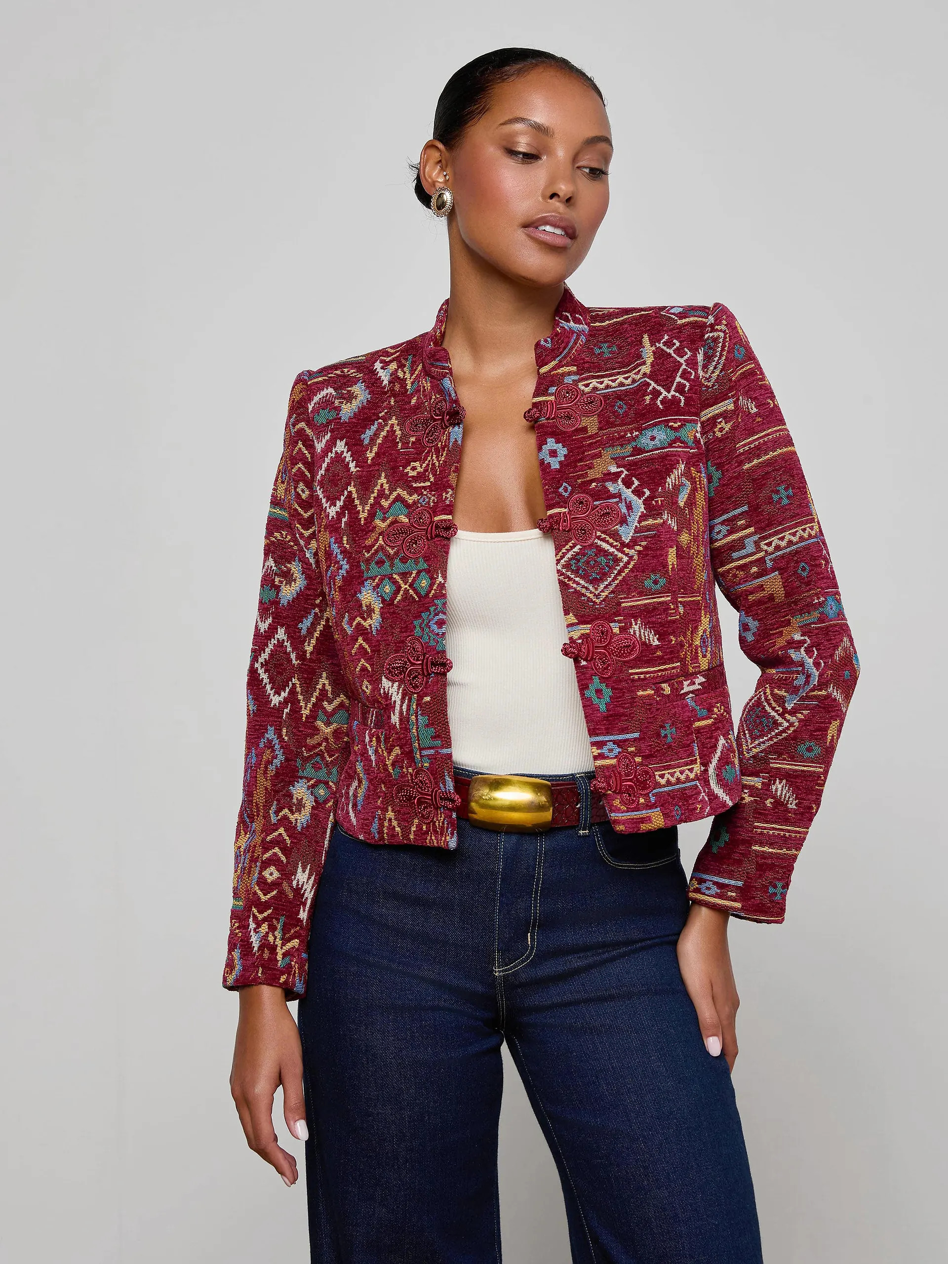 Asha Jacquard Jacket in Geo Tapestry | L'AGENCE | L'Agence