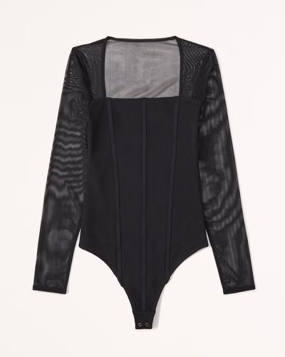 Women's Long-Sleeve Mesh Corset Bodysuit | Women's Tops | Abercrombie.com | Abercrombie & Fitch (US)