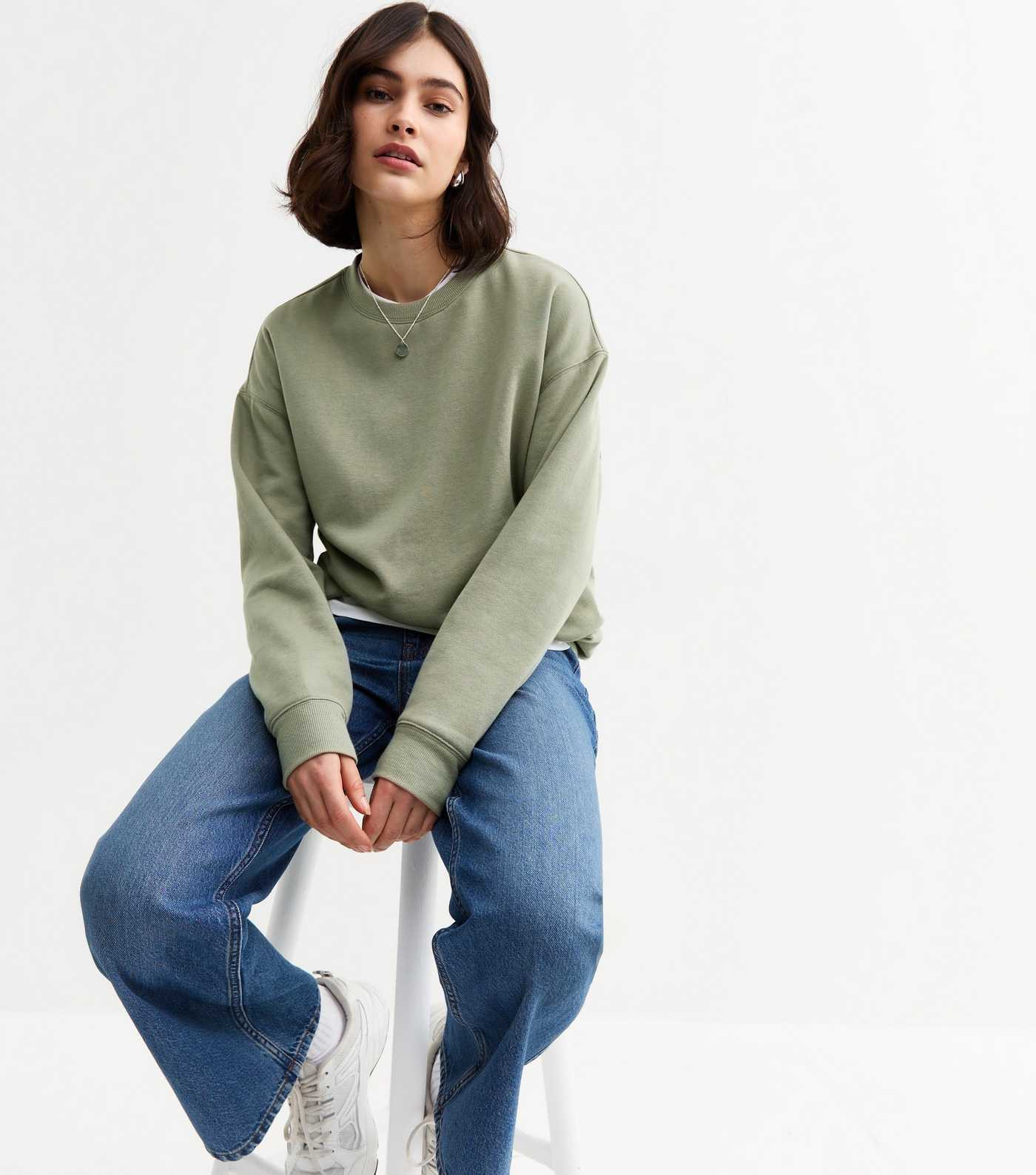 Light Khaki Jersey Crew Neck Sweatshirt  | New Look | New Look (UK)