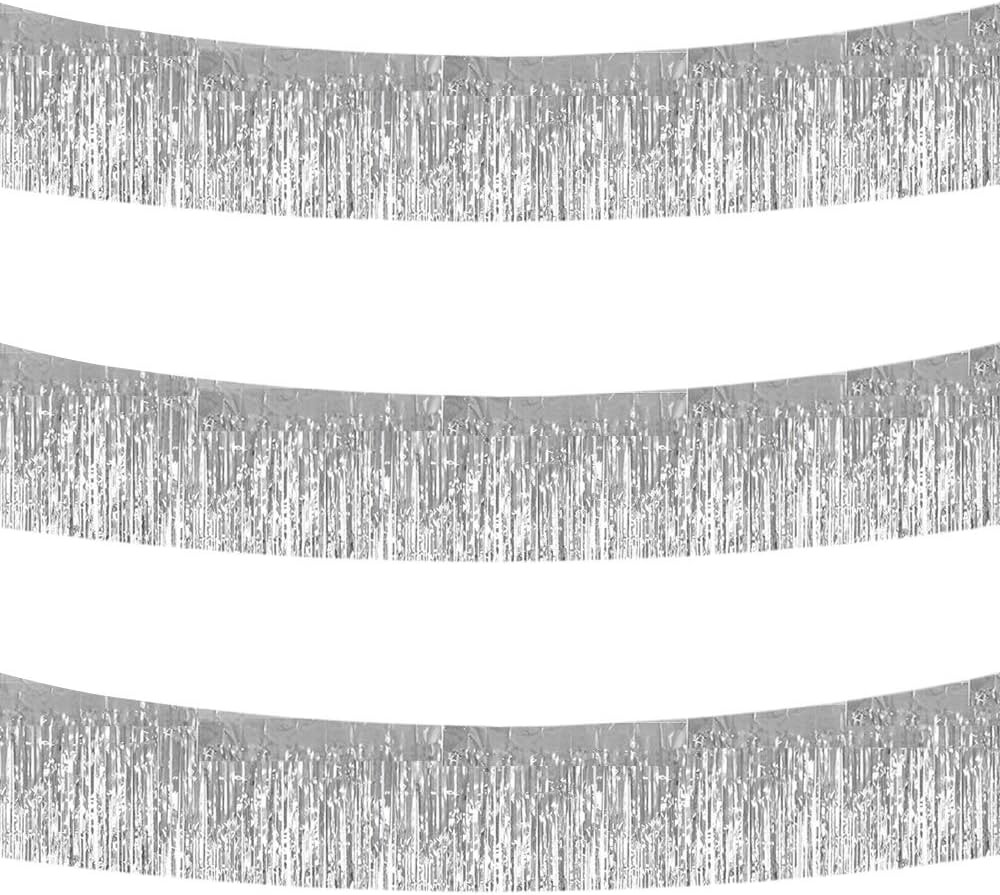 BEISHIDA 3 Packs 30 Feet Metallic Foil Fringe Garland Tinsel Streamers，Shiny Silver Wall Hangin... | Amazon (US)