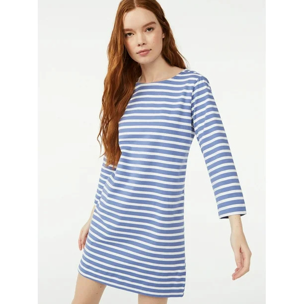 Free Assembly Women's Boatneck Mini Dress with Long Sleeves - Walmart.com | Walmart (US)