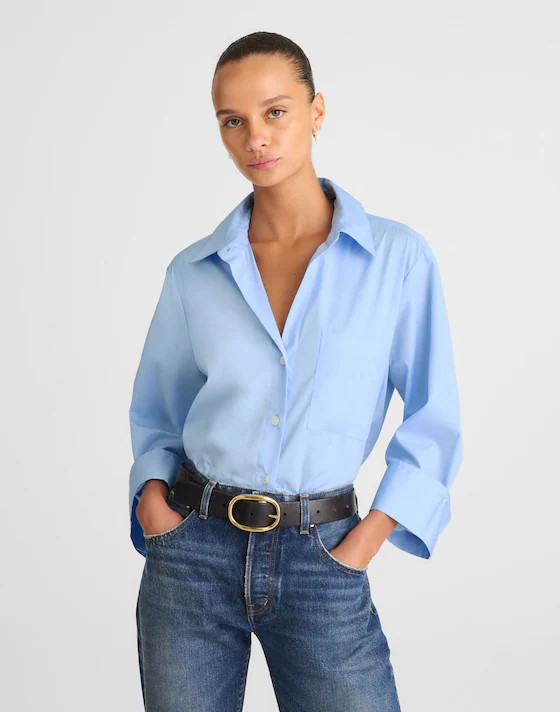 Poplin Easy Y-Neck Button-Up Shirt | Madewell