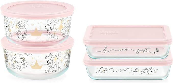 Pyrex Disney Princess Characters Decorated Glass Food Storage Set, 8 Piece | Amazon (US)