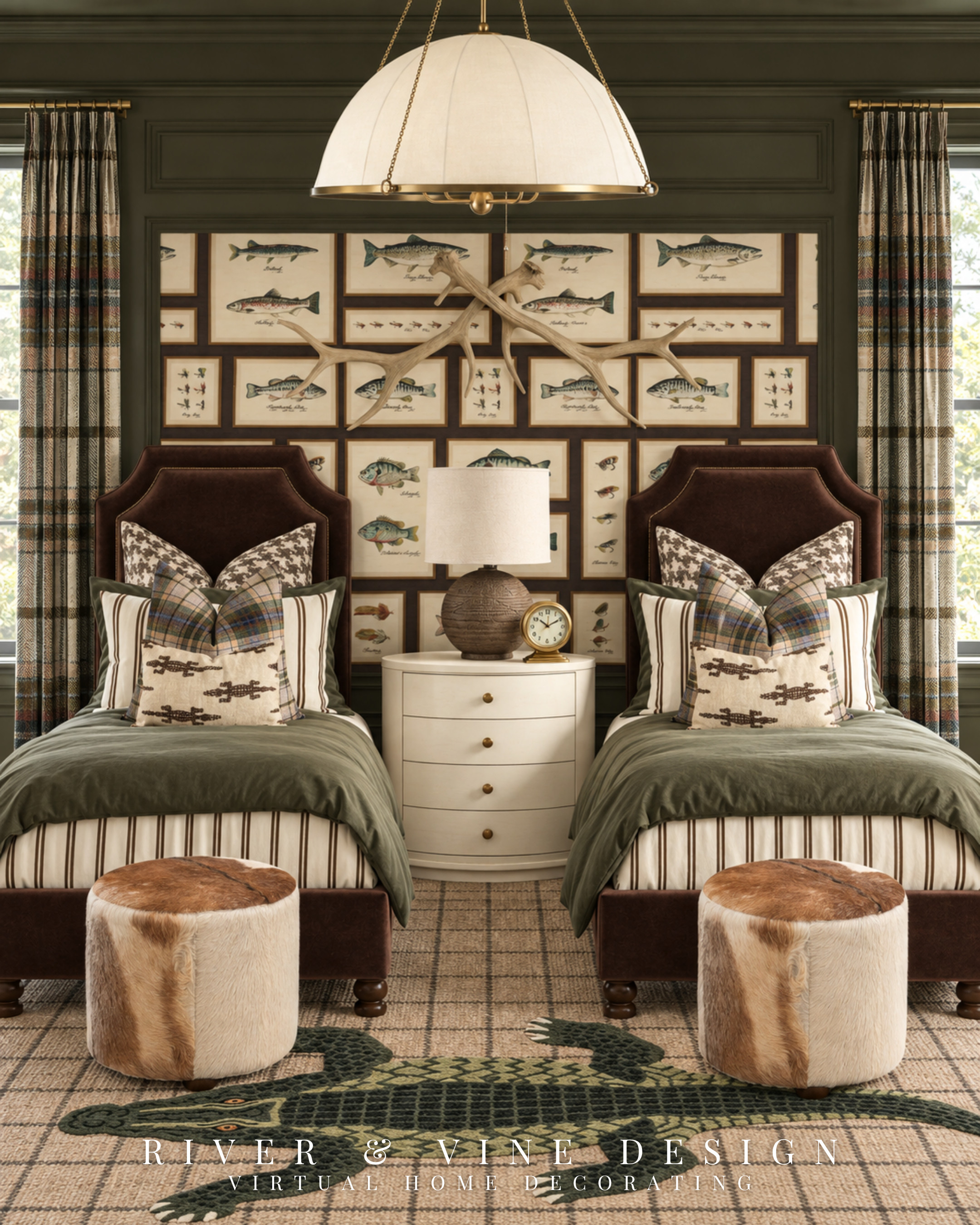 Your child wants a bedroom that feels like them. You want to love it a few years from now, too.

For this outdoor-inspired kids’ bedroom, hunting and fishing interests set the direction: olive green, rich brown, classic plaid, fish illustrations, and an alligator rug with plenty of personality.

The trick to layering this much pattern? Repeat the same colors, then give the eye somewhere to rest. Solid green bedding balances the plaid, stripes, and animal motifs so each detail feels intentional.

Start with the green bedding and plaid pillows to bring this combination home, then build in the wildlife accents your child loves. Browse the featured pieces to put your own version together.

Would your child choose the fish wall or the alligator rug first?

outdoor inspired kids bedroom, hunting and fishing bedroom decor, twin bed styling, olive green bedding, plaid bedroom curtains, wildlife accent pillows, alligator rug

I may receive a commission from purchases made through my links.

#LTKHome #LTKKids