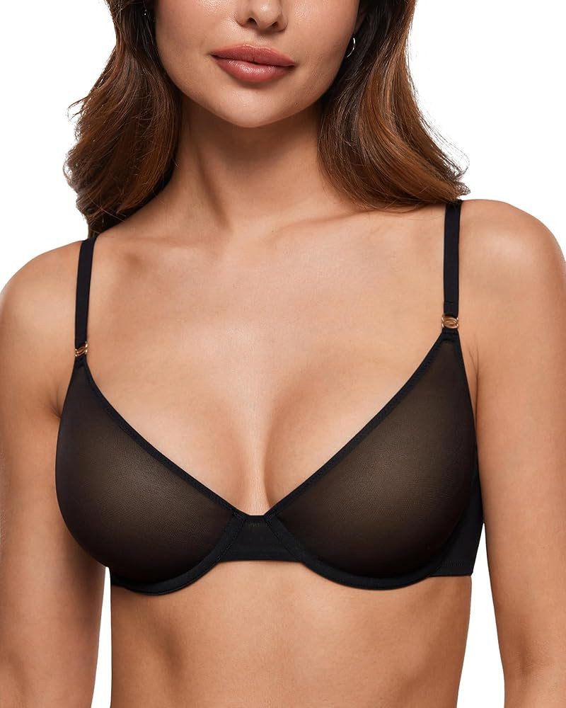 INLYRIC Women's Cosnufy Sheer Balconette Bra Demi Unlined Plunge Mesh See Through Sexy Bras Under... | Amazon (US)