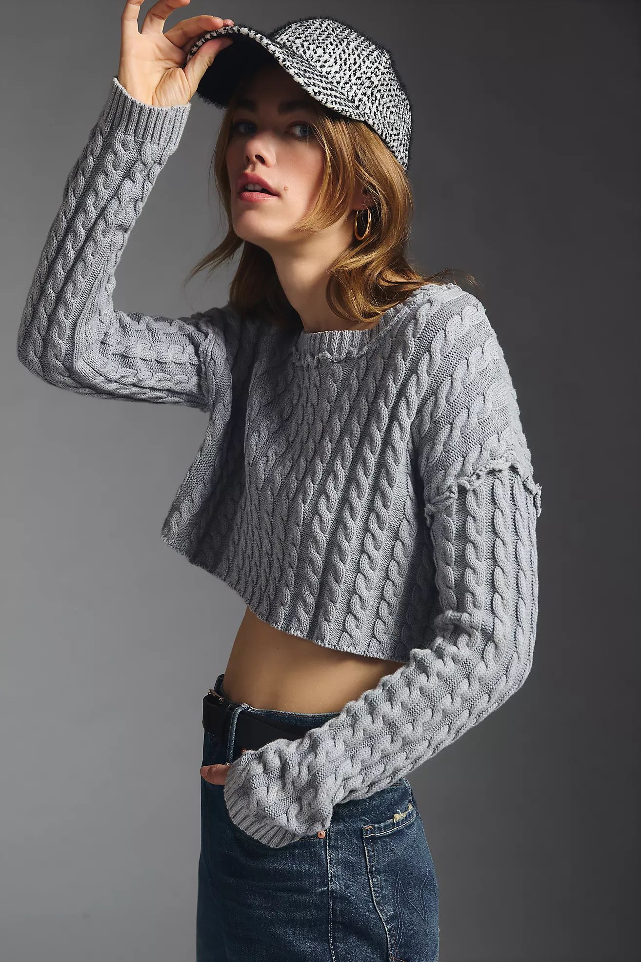 MABLE Cropped Cable-Knit Sweater | Anthropologie (US)
