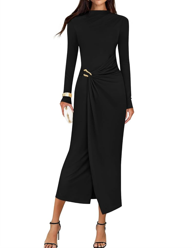 ZESICA Women's 2025 Fall Long Sleeve Bodycon Dress Mock Neck Party Cocktail Wedding Guest Long Mi... | Amazon (US)