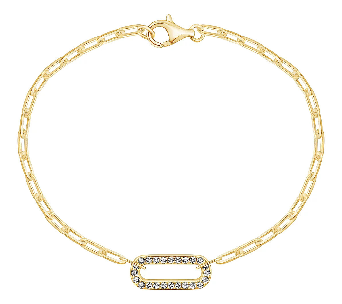 14K Gold Plated Pave Station Paperclip Chain Bracelet | QVC