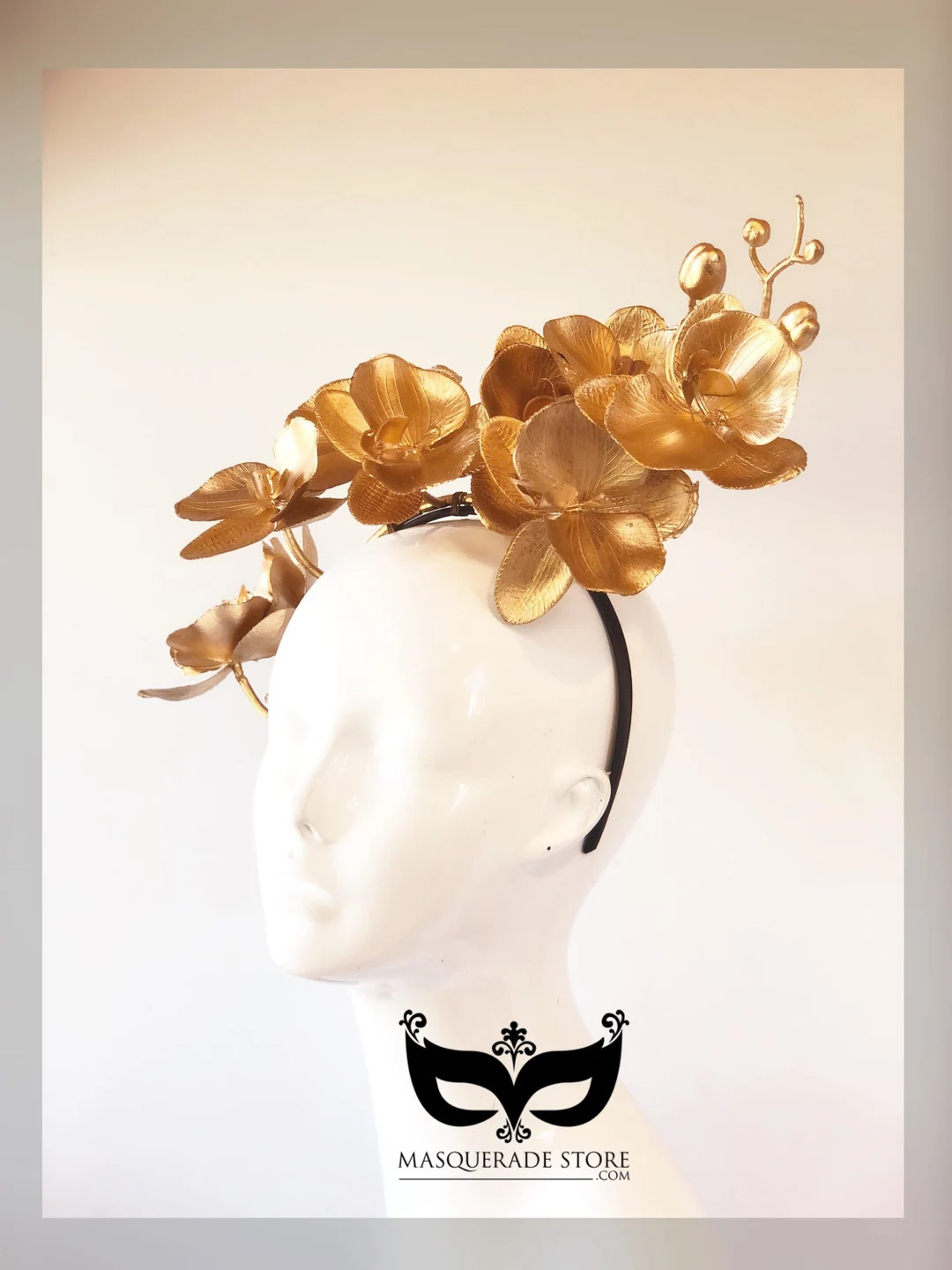 Gold Fascinator Hat Floral Orchid Garden Party Hat Gold Derby Fascinator Hat Orchid Headband Flow... | Etsy (US)