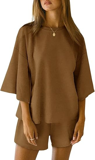 Tankaneo Womens Pajama Sets 3/4 Sleeve Oversized Tops and Elastic Waist Shorts Lounge Sets Lounge... | Amazon (US)
