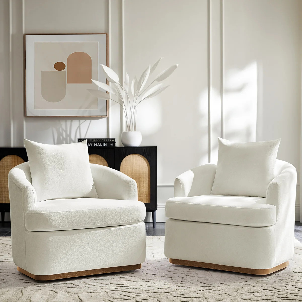 Berklie 31"W Modern Chenille Swivel Barrel Chair with Unique Arms and Solid Wood Legs Set of 2 (S... | Wayfair North America