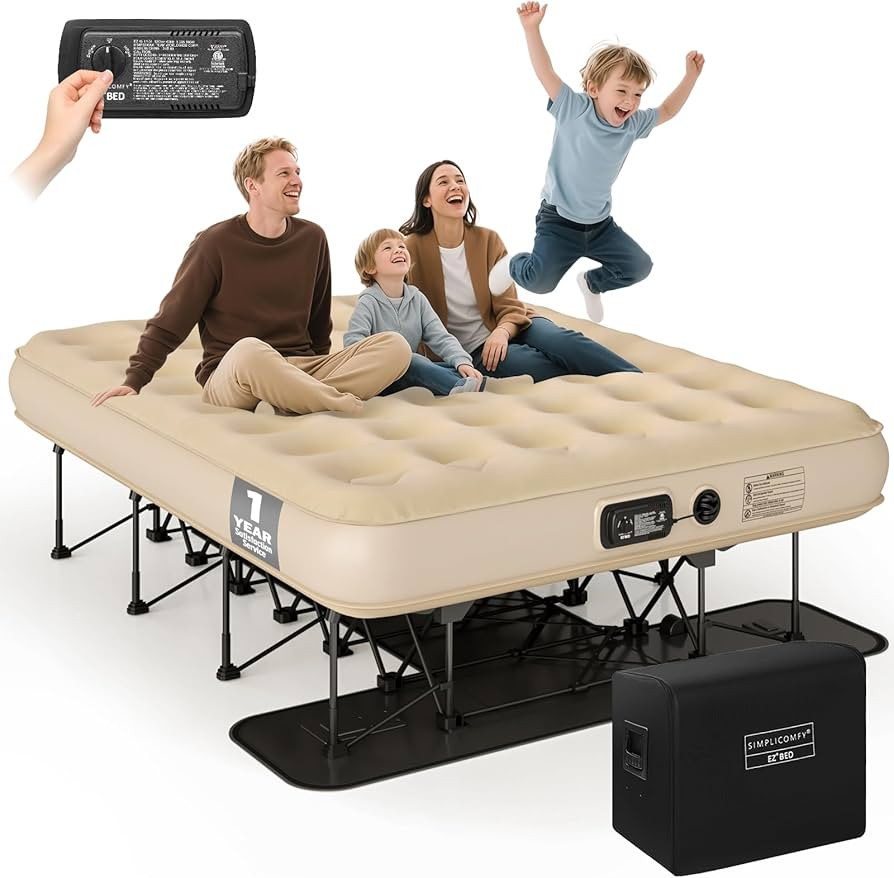 Simpli Comfy Queen EZ Bed Self-Inflating Air Mattress with Built-in Frame, Pump and Wheeled Case,... | Amazon (US)