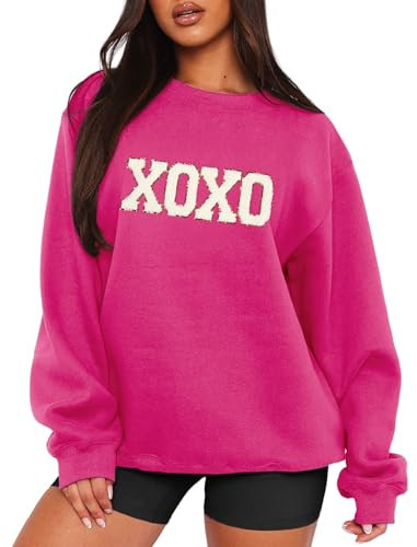 MAPICK Valentine's Day Sweatshirts Letter Printed Outfits Womens Long Sleeve Embroidered Chenille Shirt Tops(Rose Red,Medium) | Amazon (US)