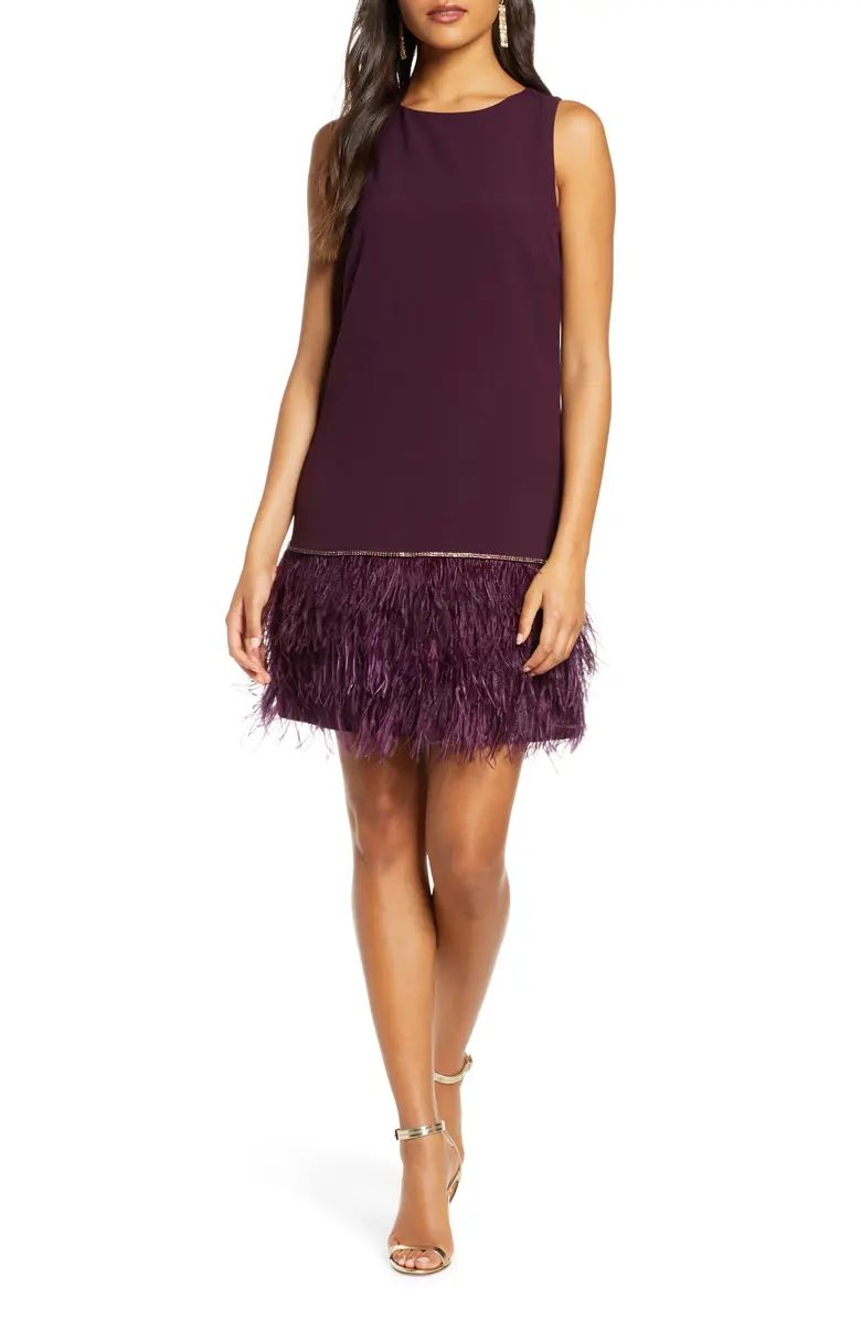 Feather Detail Sleeveless Crepe Shift Dress | Nordstrom