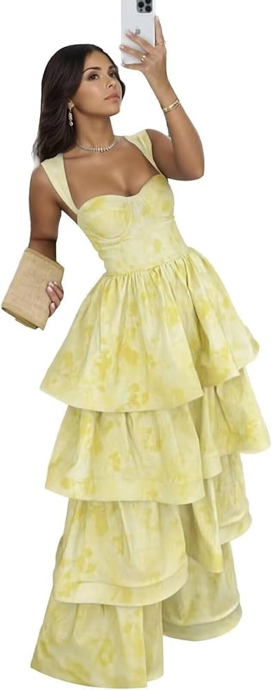 Jacquard Satin Prom Dress 2025 Tiered Ball Gown Sweetheart Dresses Ruffle Formal Dress Sleeveless... | Amazon (US)