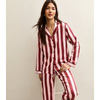 Women's Red Satin Stripe Revere Collar Shirt and Trousers Pyjama Set New Look | New Look (UK)