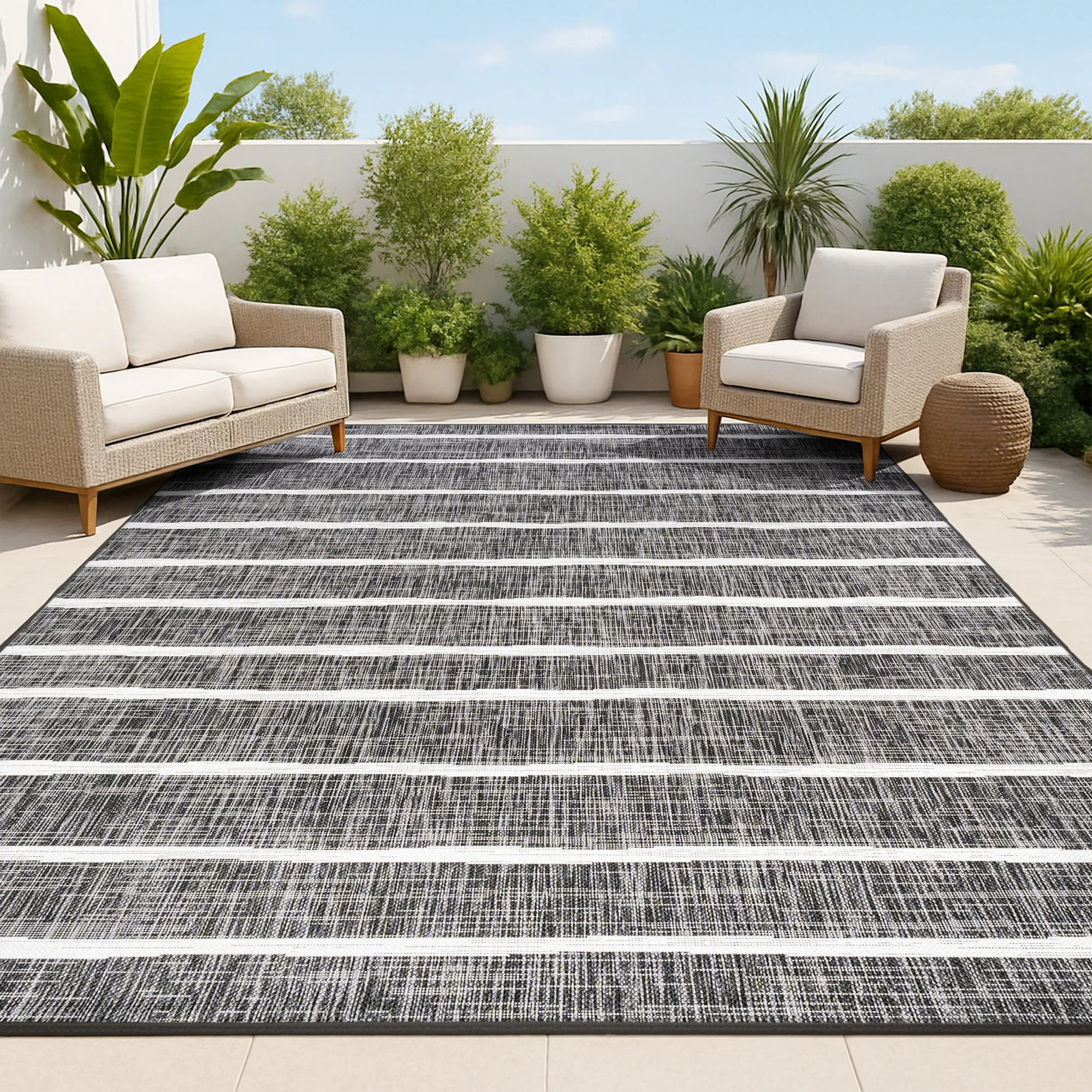 JONATHAN Y SANTA MONICA Colonia Berber Stripe 3 x 5 (ft) Loomed Polypropylene Black/Ivory Rectangular Indoor/Outdoor Stripe Bohemian/Eclectic House | Lowe's