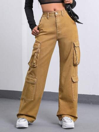 SHEIN EZwear Flap Pocket Cargo Jeans | SHEIN