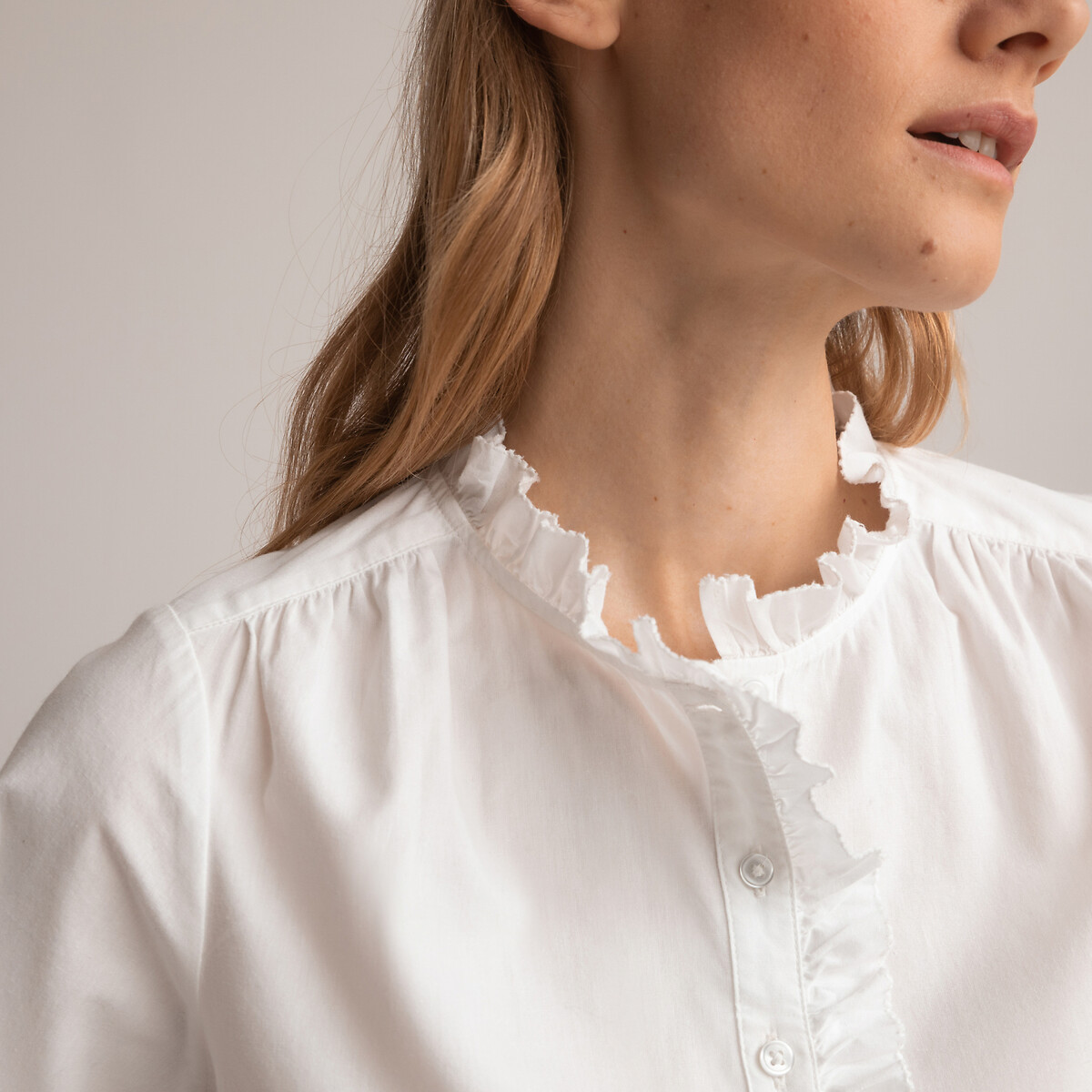 Cotton Victorian Collar Blouse with Ruffles and Long Sleeves | La Redoute (UK)