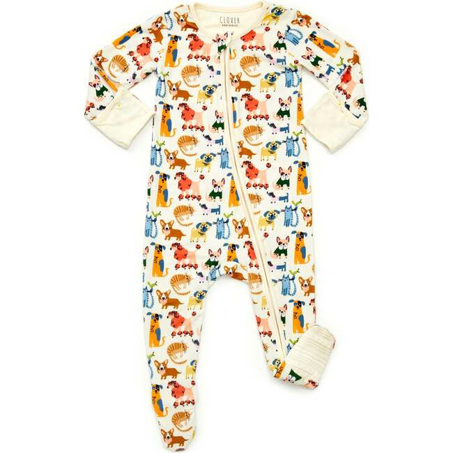 Clover Baby & Kids | Soft Stretchy Zipper Footie, Cats + Dogs (Multicolor, Size 18-24M) | Maisonette | Maisonette