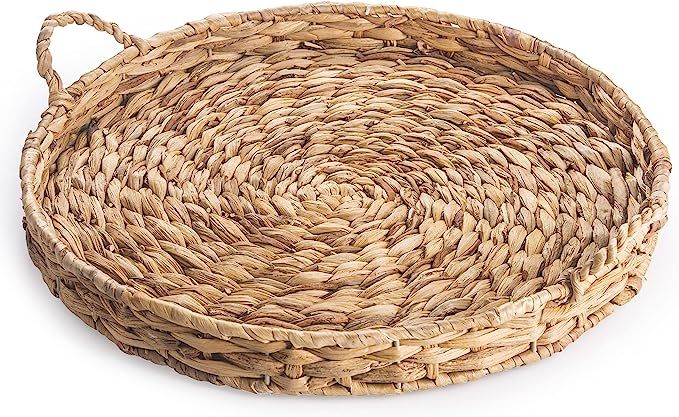 HyakuOku Large Water Hyacinth Ottoman Tray with Handles, 18 inch Round Wicker Tray for Living Roo... | Amazon (US)