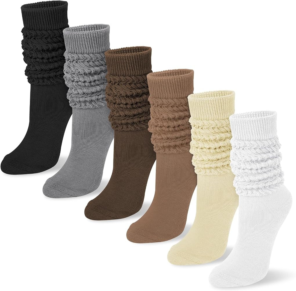 YSense 6 Pairs Slouch Socks Women, Knee High Long Boot Stockings for Winter, Soft Knit Casual Cre... | Amazon (US)