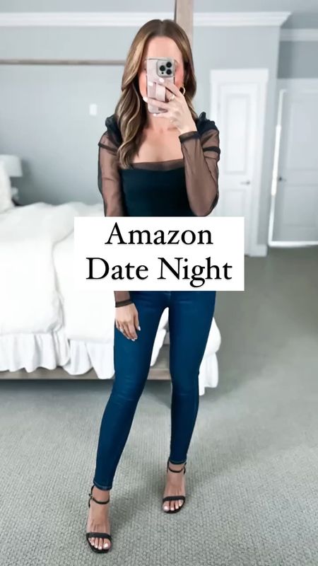 Date night outfit. Girls night out. Dinner outfit. Amazon mesh bodysuit (XS). Good American crop skinny jeans (00). Black steeply heels (older, Linking similar pair I just ordered from Amazon). 

*Favorite skinny jeans!! Linking some other washes, too. 

#LTKFind #LTKshoecrush #LTKunder50